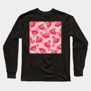 Chinese Vintage Pink and Red Flowers with Blush Pink Tile - Hong Kong Traditional Floral Pattern Long Sleeve T-Shirt